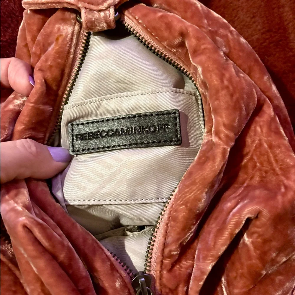 Rebecca Minkoff crushed Velvet Pink mini Backpack Bag gunmetal hardware - Picture 2 of 5